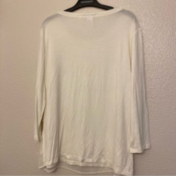 Halo Long Sleeve white semi sheer blouse top boho crew neck coastal NWT beachy M - Picture 2 of 7